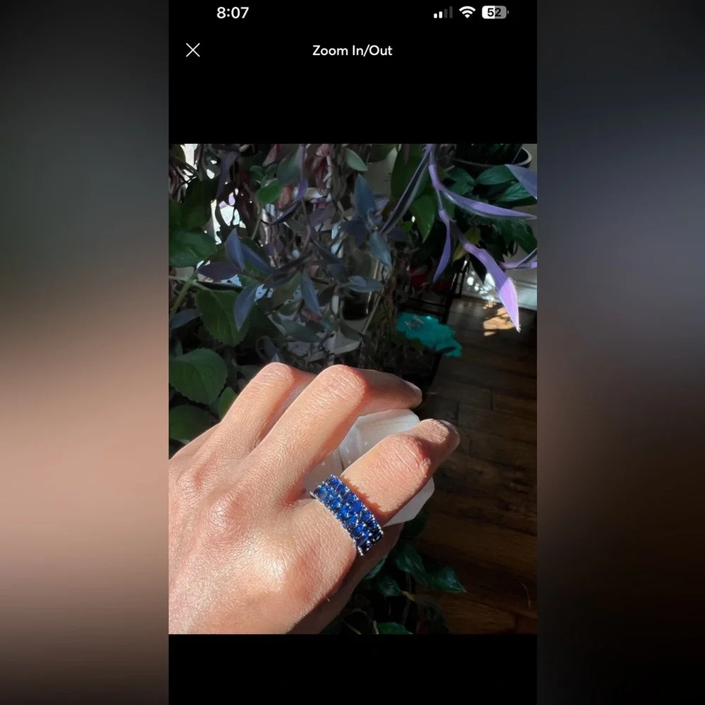 Hematite finish blue sapphire crystal ring size 8 HRTDB1